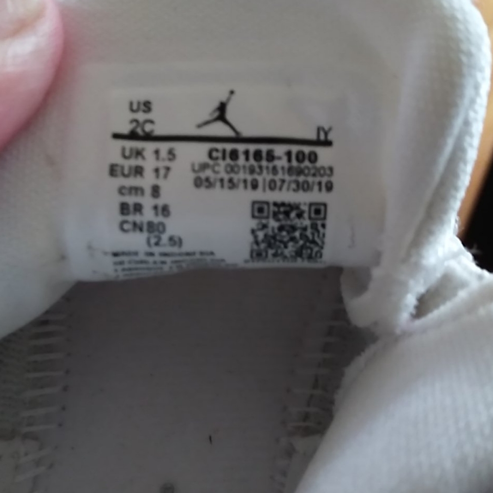 Baby girl Jordans size 2C white and silver